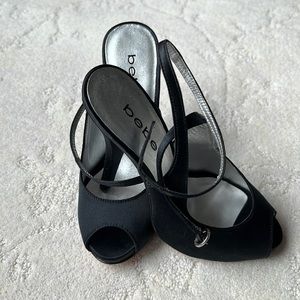 Bebe BLACK 4.5” High Heel Strap Open Toe Shoes 👠